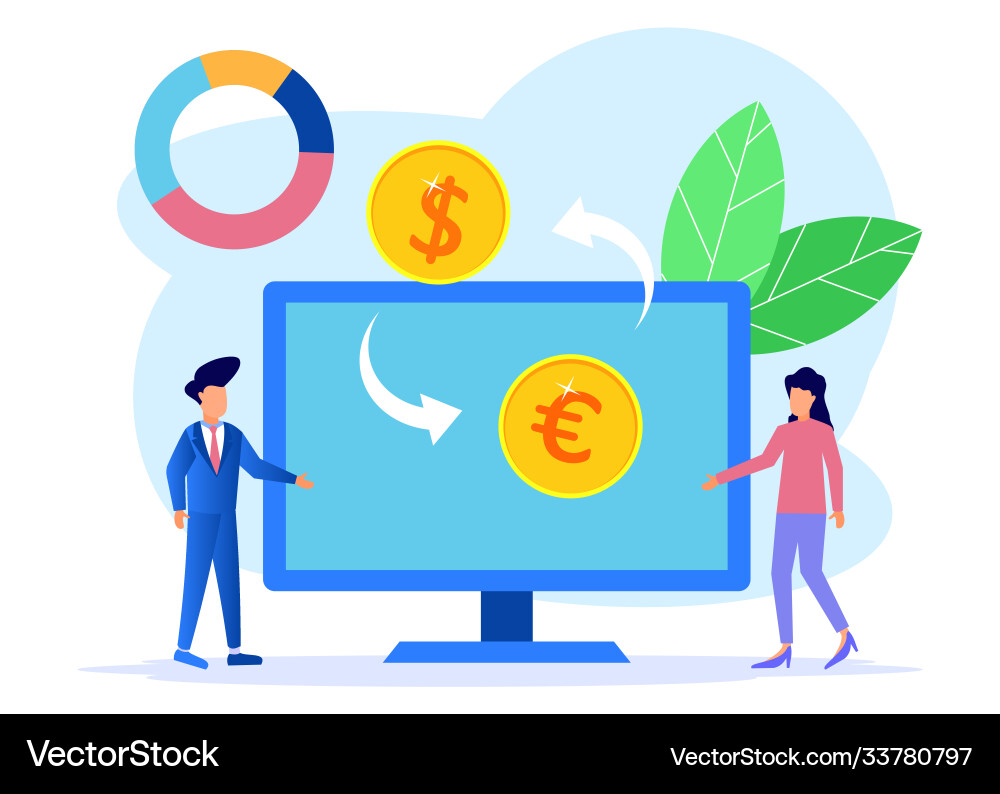 Graphic cartoon character currency exchange Vector Image