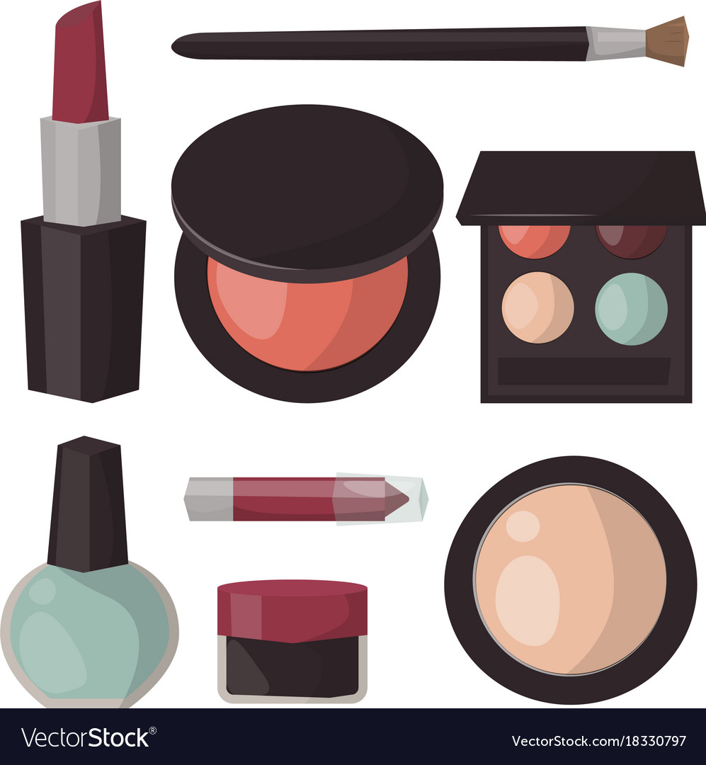 Makeup icons perfume mascara care brushes comb Vector Image