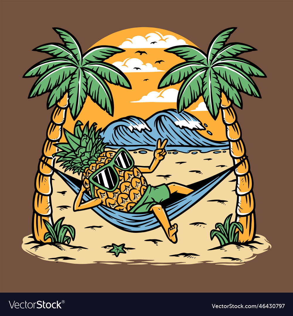 Pineapple is lying on the beach Royalty Free Vector Image