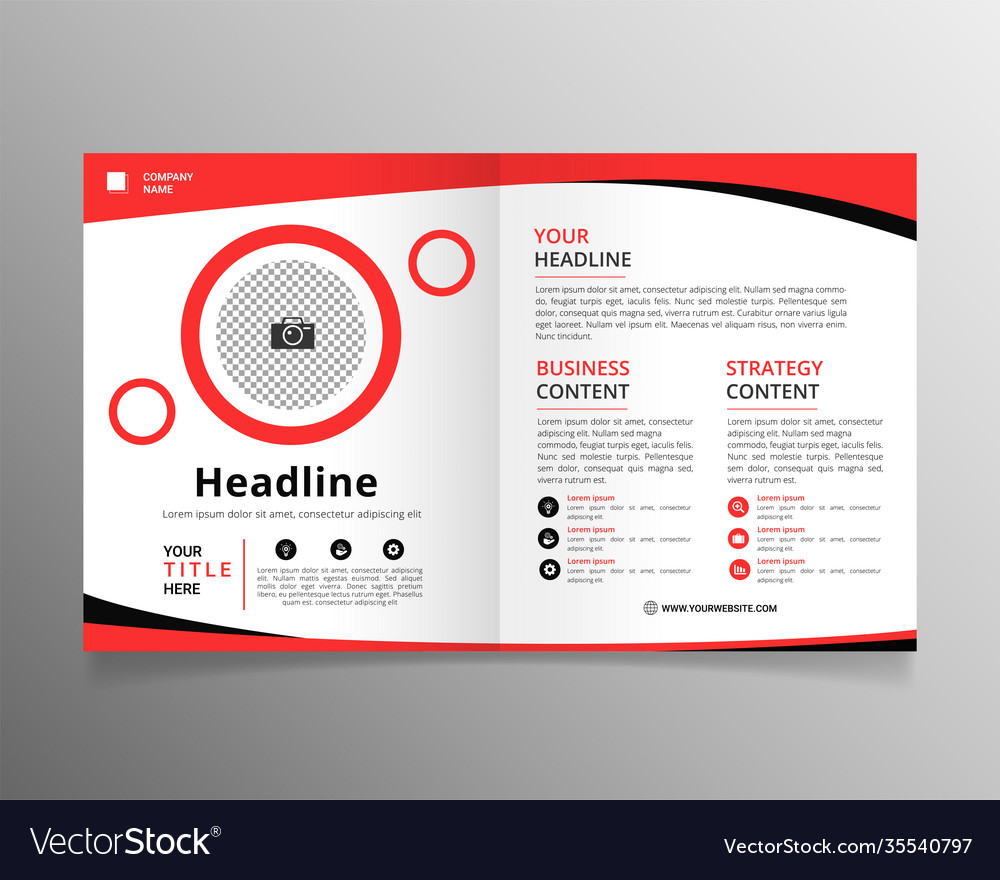Red and black business bifold brochure with flat Vector Image