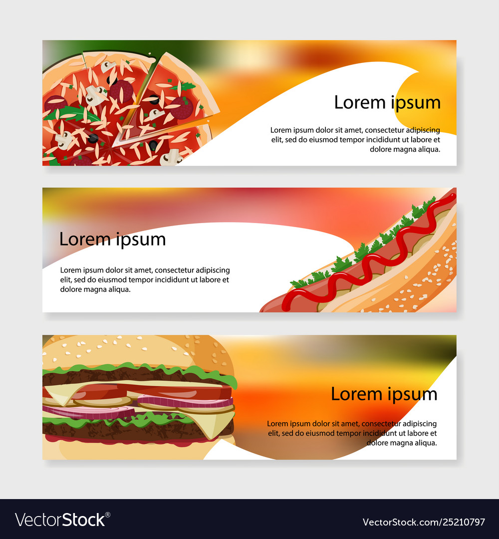 Set fast food banners bright meal