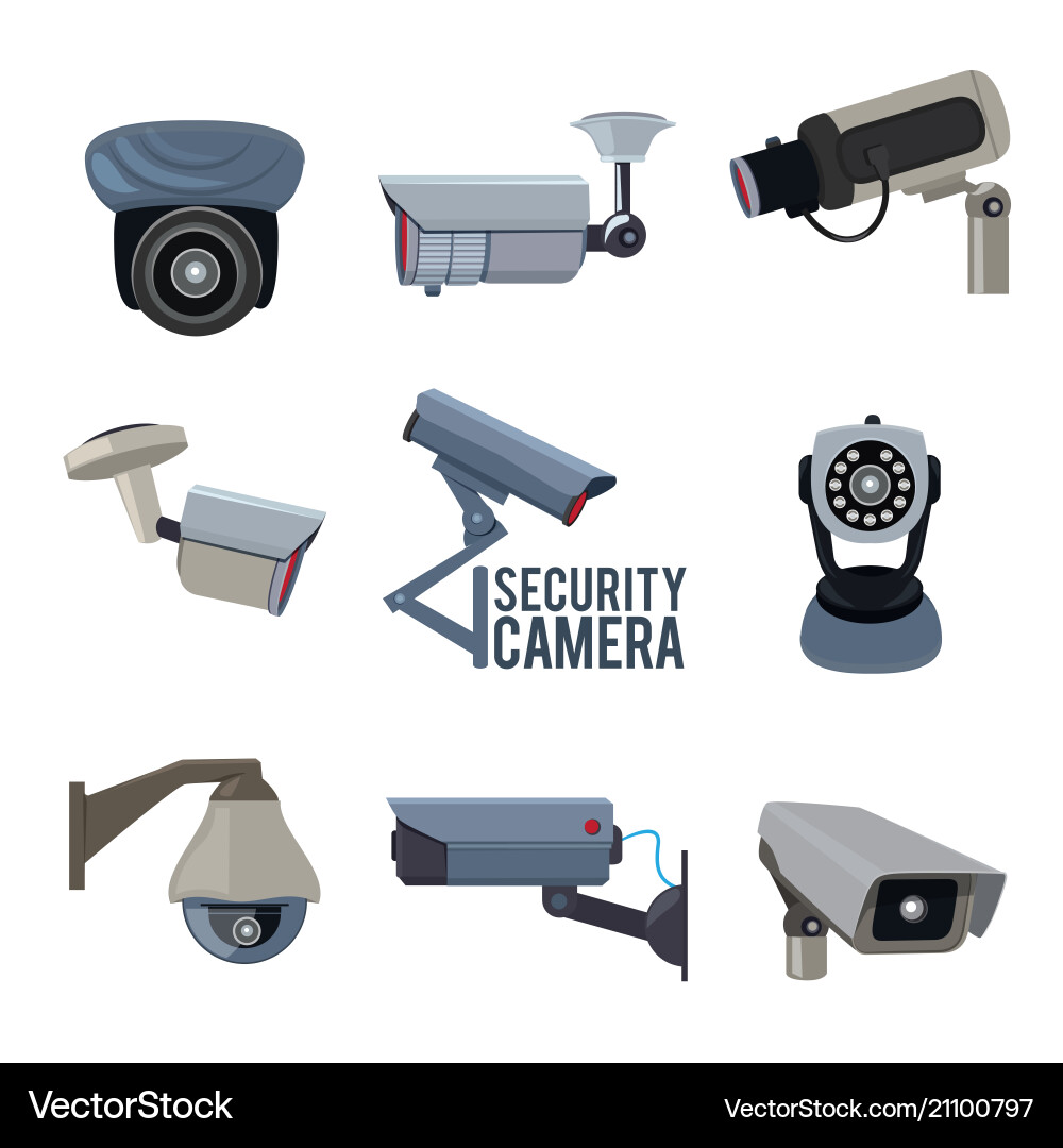 Various pictures security cameras Royalty Free Vector Image