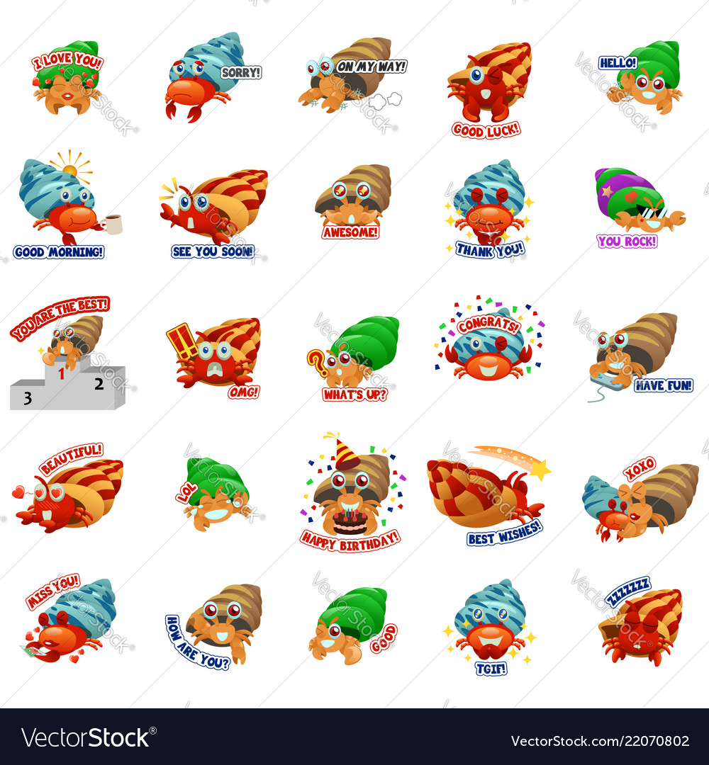 Hermit crab emoji emoticon expression Royalty Free Vector