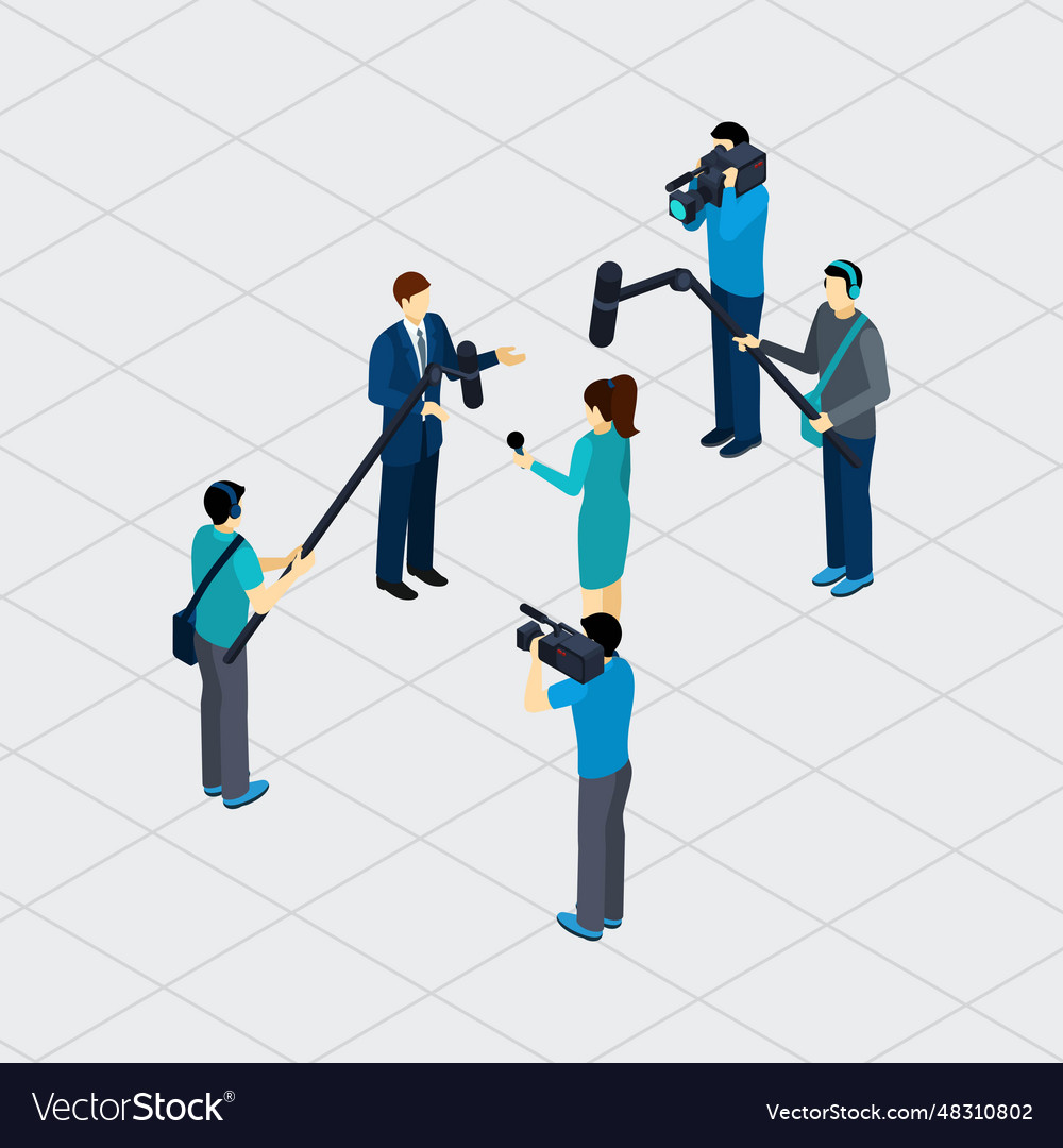 Journalist profession teamwork isometric banner Vector Image