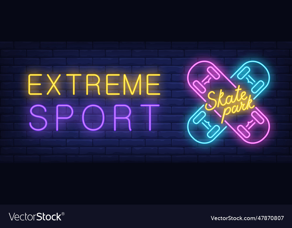 Extreme sport skate park neon style banner Vector Image