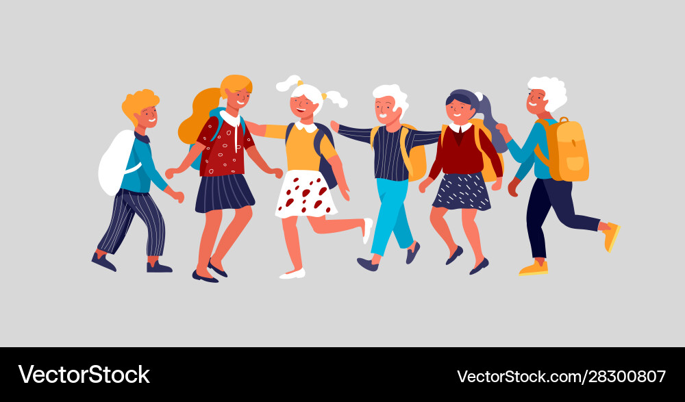 Group friends schoolchildren character Royalty Free Vector