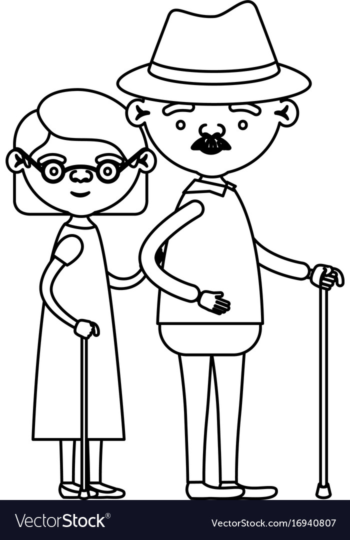 Sketch silhouette full body couple elderly Vector Image