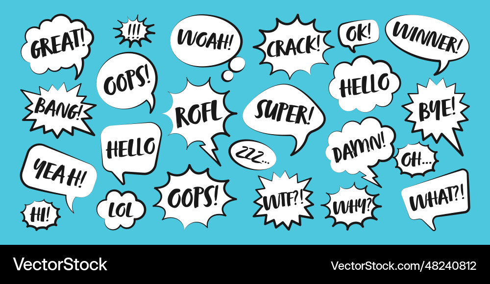 Comic speech bubbles with handwritten text Vector Image