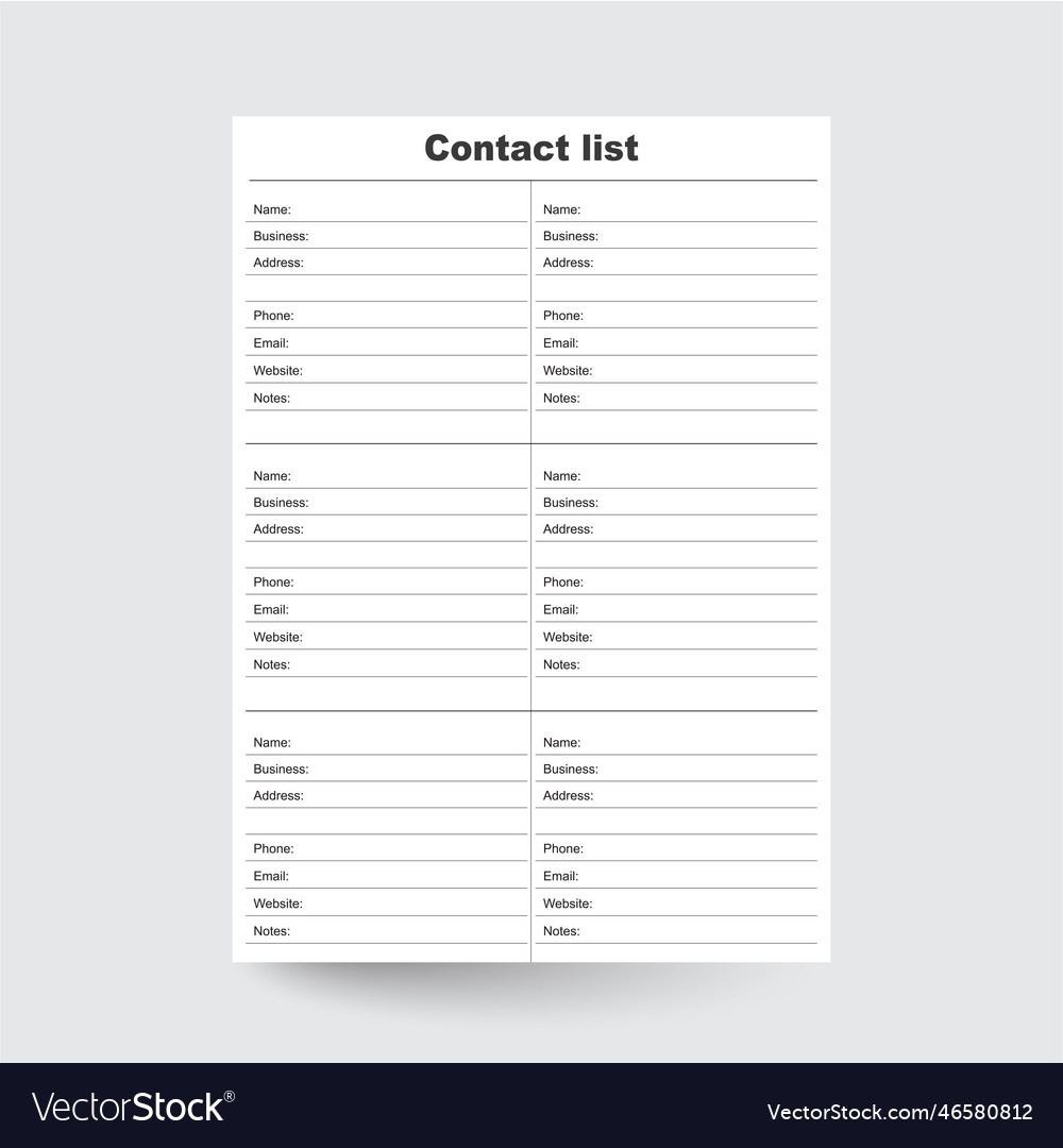 Contact list Royalty Free Vector Image - VectorStock