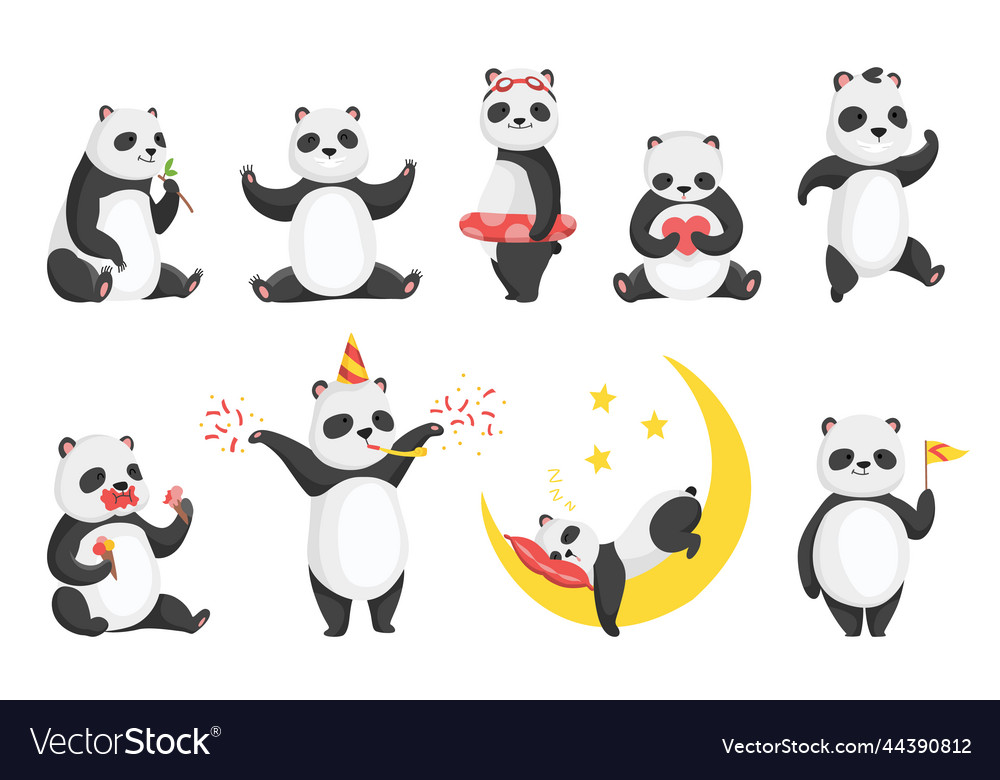 Premium Vector, Cute panda good posing