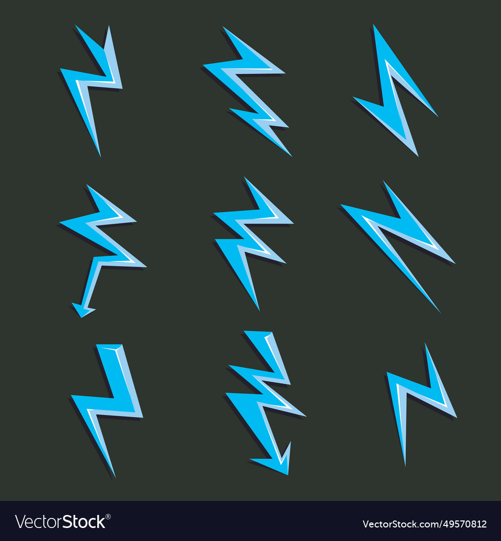 Thunderbolts electric lightning blue bolts icons Vector Image