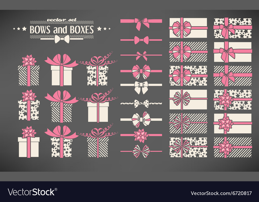 Set bows and gift boxes Royalty Free Vector Image