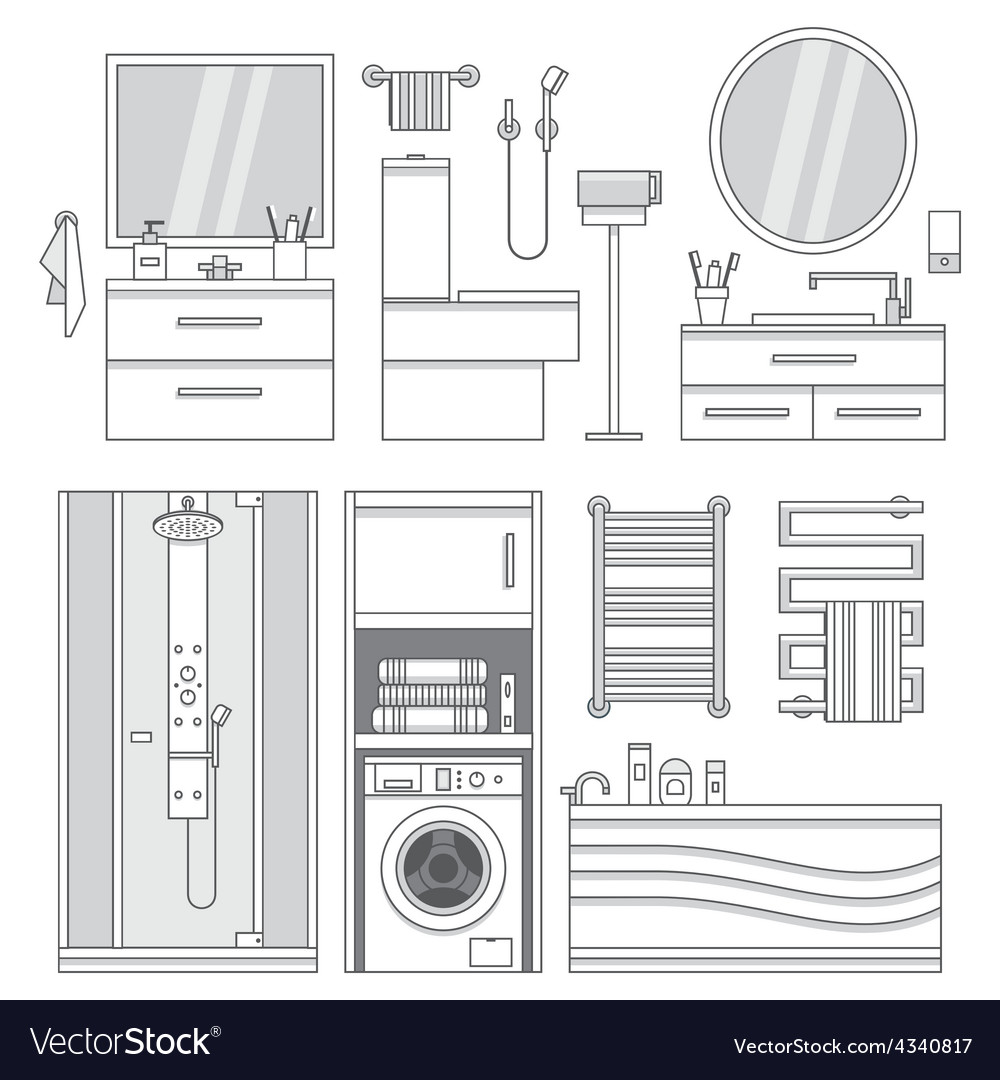 Set of furniture in bathroom Royalty Free Vector Image