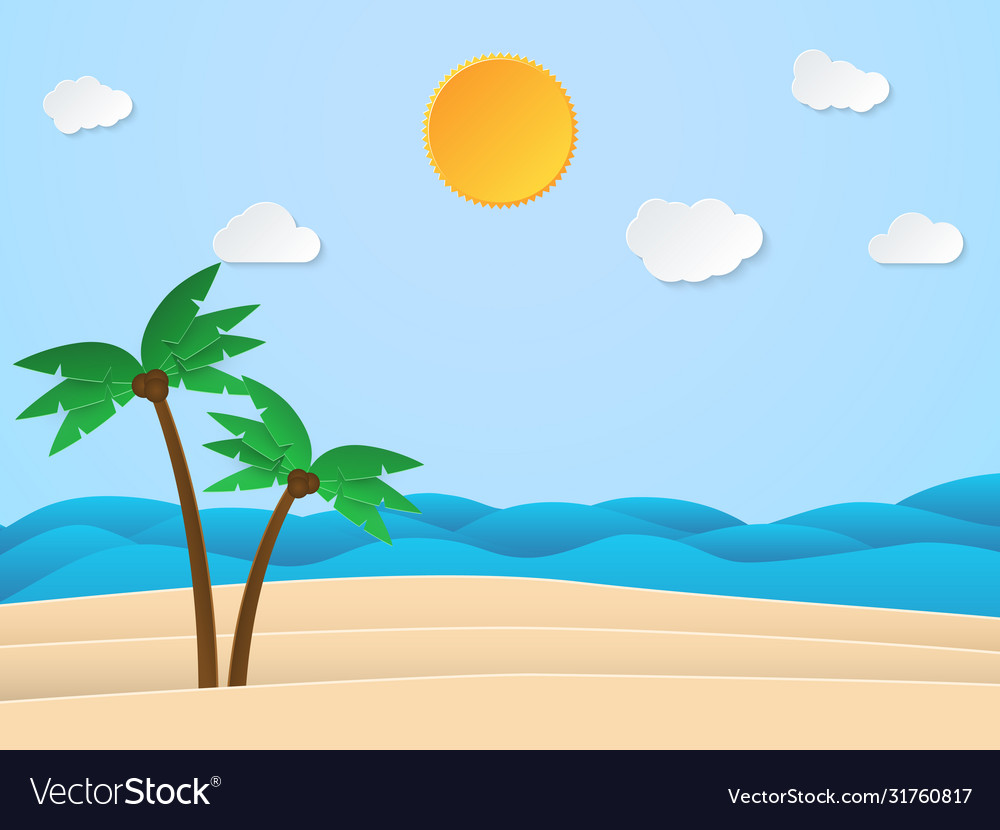 Summer sunshine time sea with beach and coconut Vector Image