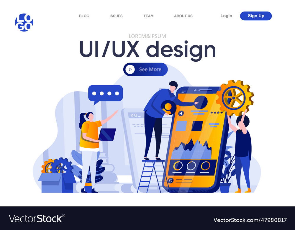 Ui ux design flat landing page developers team Vector Image