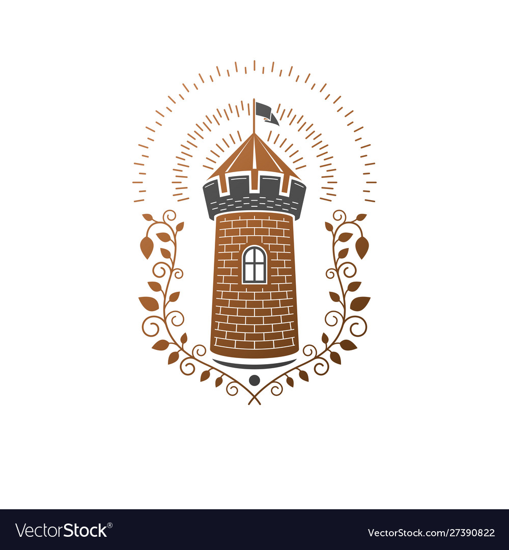 Ancient fort emblem heraldic coat arms Royalty Free Vector