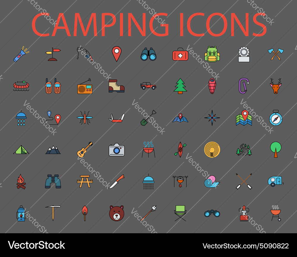 Camping flat icon set Royalty Free Vector Image