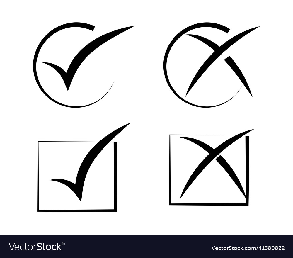 Doodle check mark e cross mark icon set check list símbolo