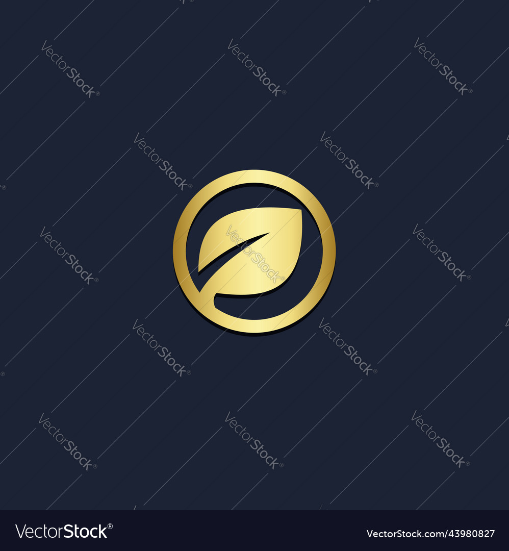 Gold leaf organic eco logo Royalty Free Vector Image