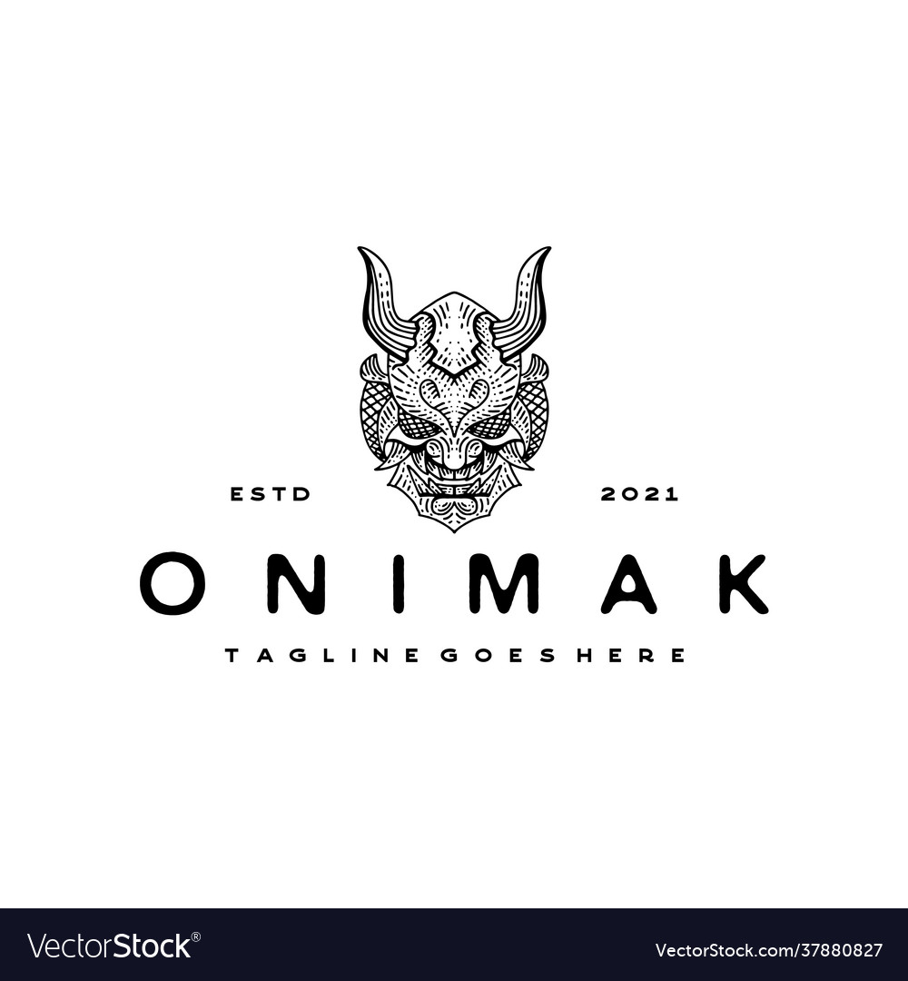 Vintage hand drawn japanese demon oni mask logo Vector Image