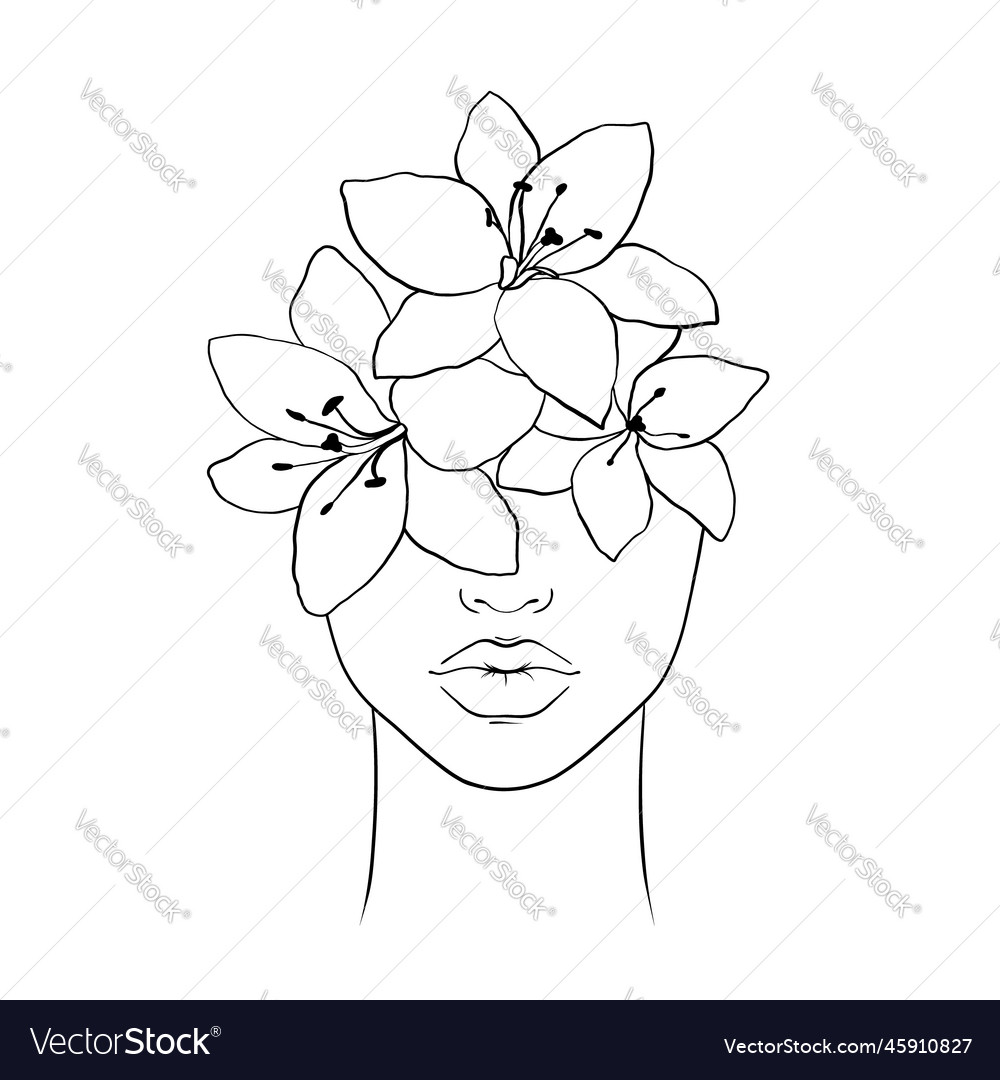 Woman face and flowers Royalty Free Vector Image