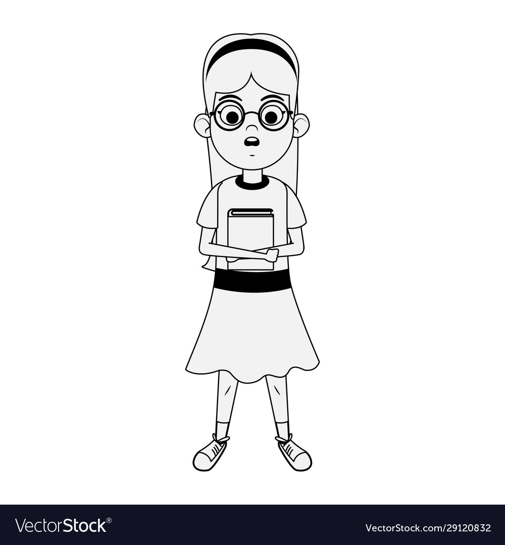 Cute Girl Standing With A Book Royalty Free Vector Image