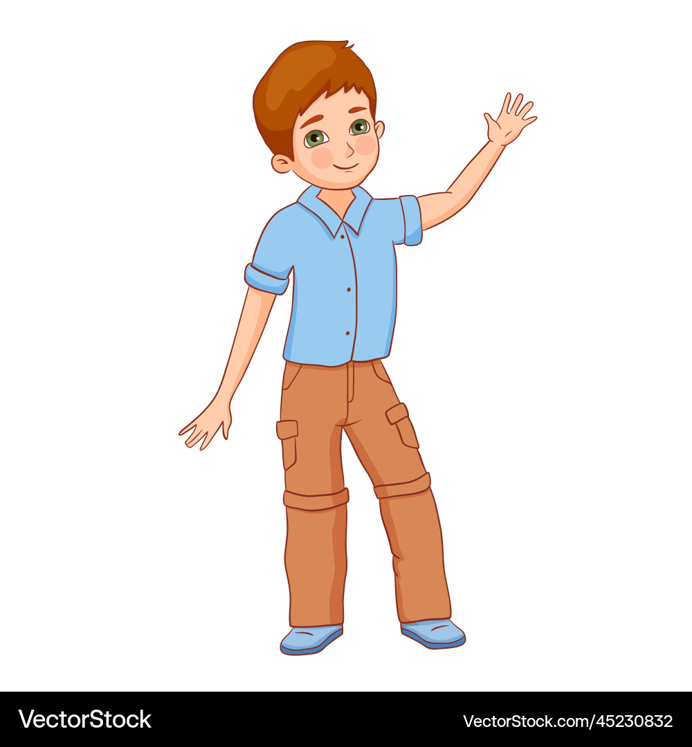 Little cute happy boy waving hand isolated Vector Image