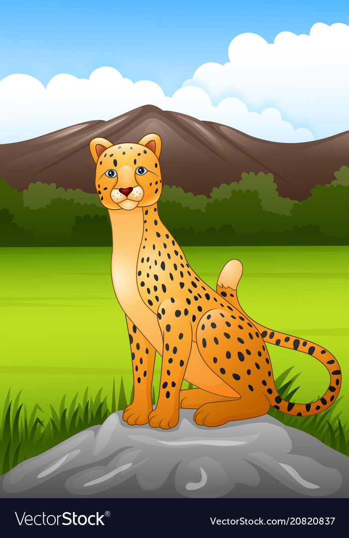Cartoon cheetah sitting on a rock in african Vector Image Cartoon cheetah sitting on a rock in african Vector Image