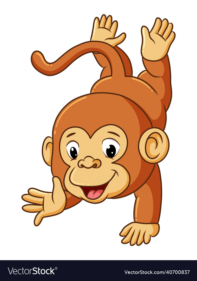 Cute monkey is standing with one hand Royalty Free Vector