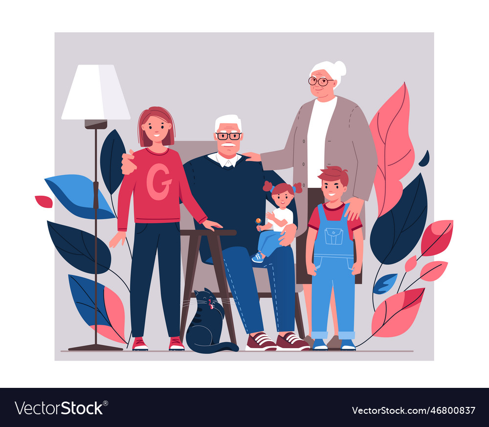 Happy grandparents with grandchildren Royalty Free Vector