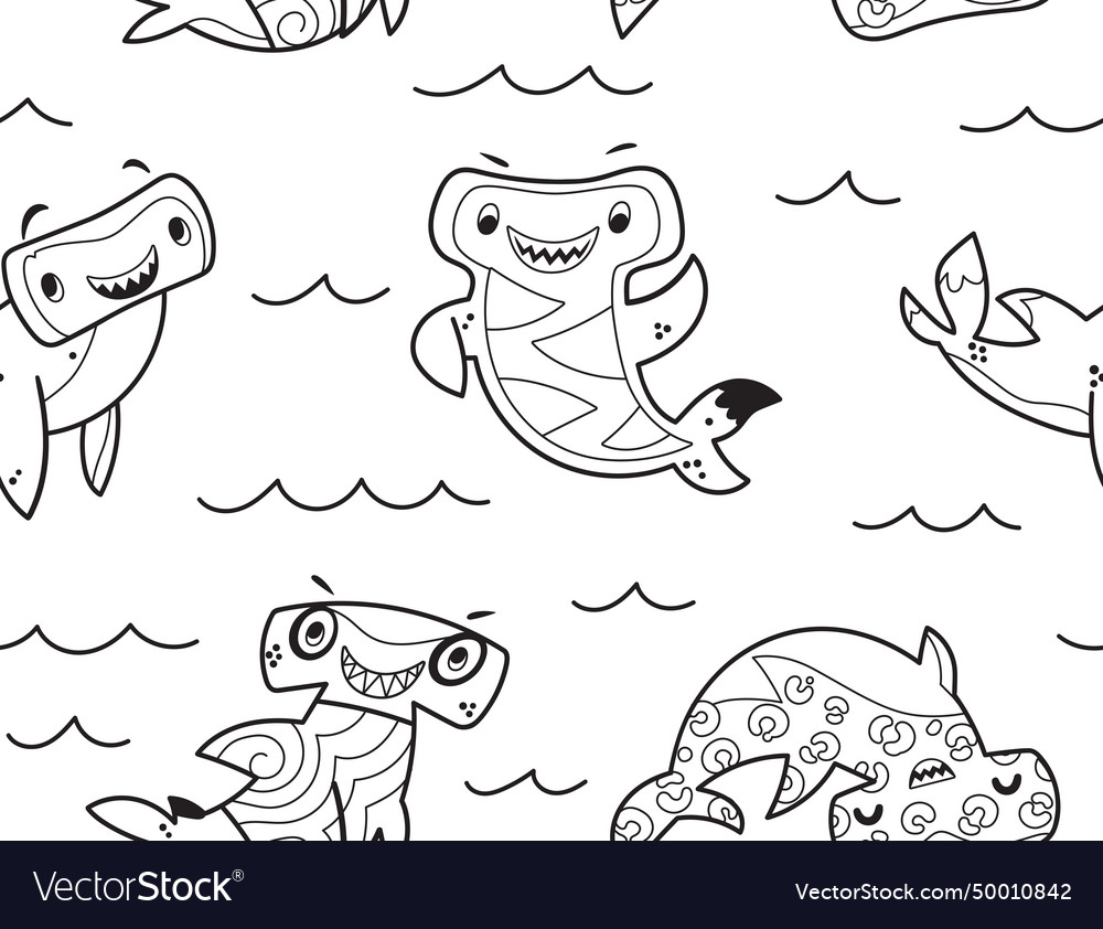 Cute cartoon hammerhead sharks seamless pattern Vector Image