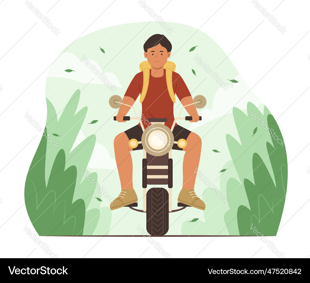 Man with backpack riding a motorcycle for travel Vector Image