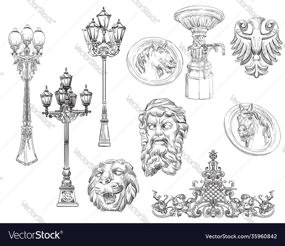 Set decorative architectural elements Royalty Free Vector