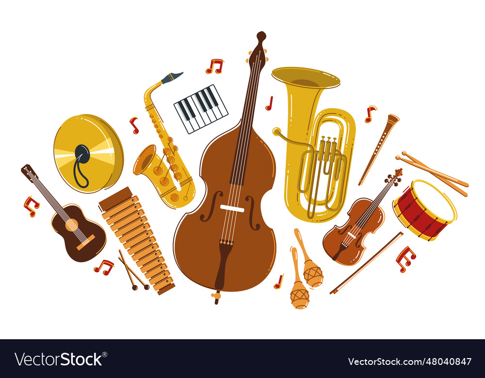 Classical music instruments composition flat Vector Image