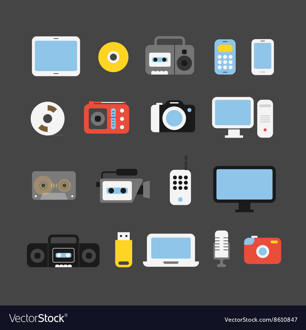 Different color media devices collection design Vector Image