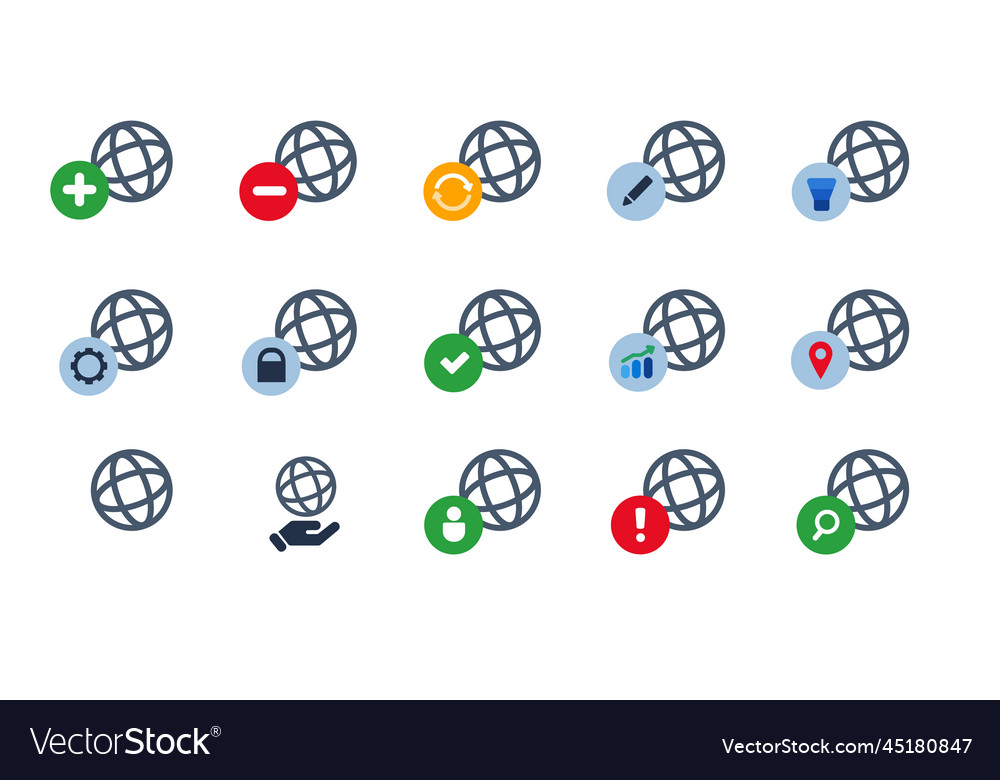 Globe earth icon set collection symbol internet Vector Image