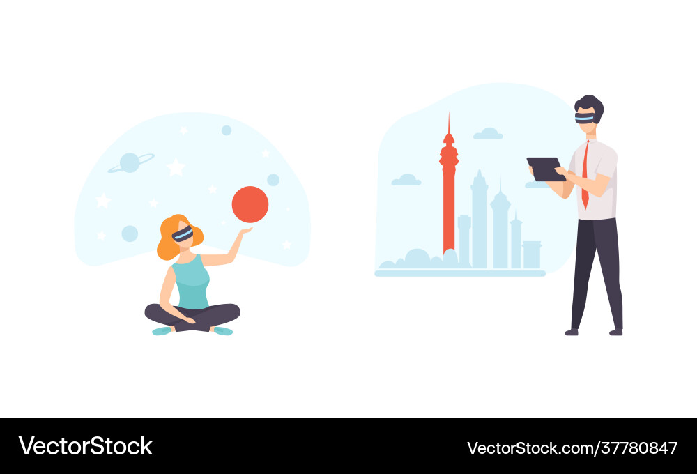 People using virtual reality technologies set Vector Image
