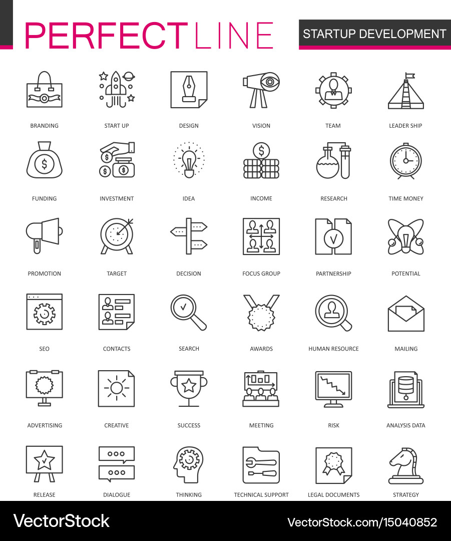 Start-up and development thin line web icons set Vector Image