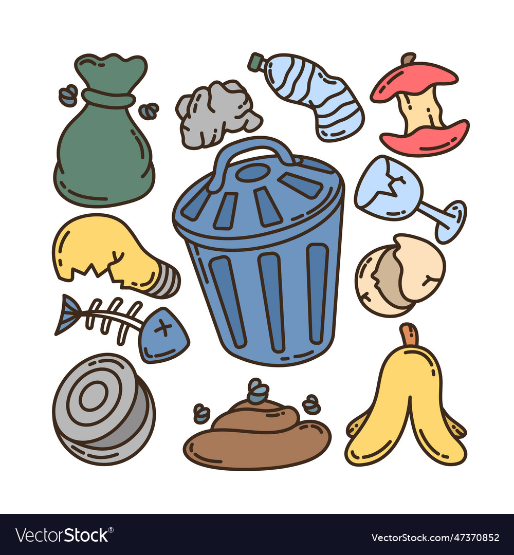 Trash doodle set Royalty Free Vector Image - VectorStock