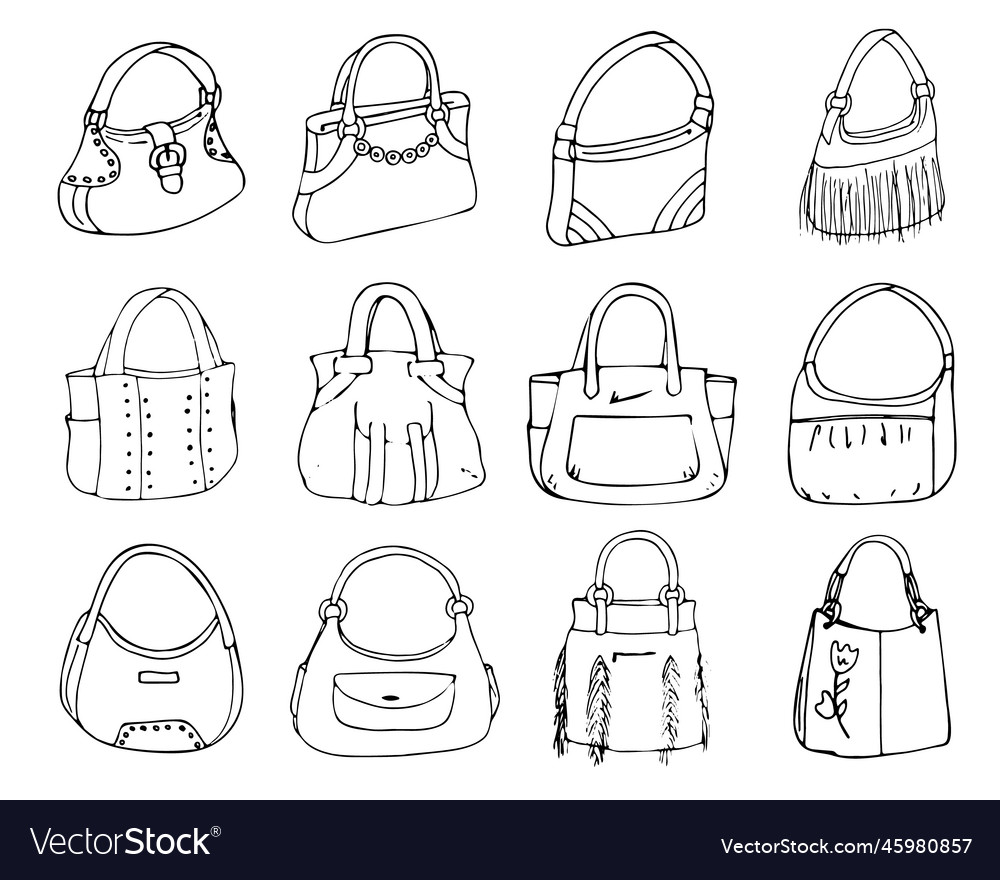 Collection of 12 female bags Royalty Free Vector Image