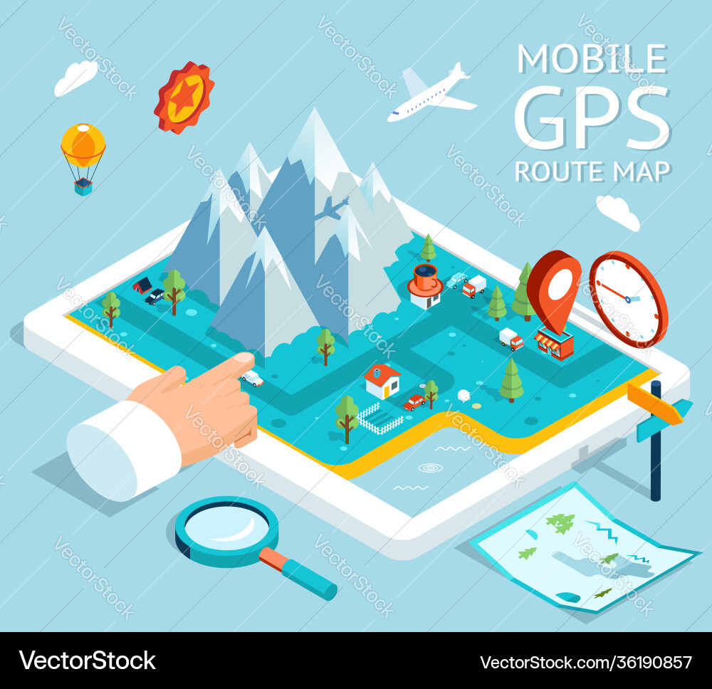 Isometric mobile gps navigation flat map Vector Image