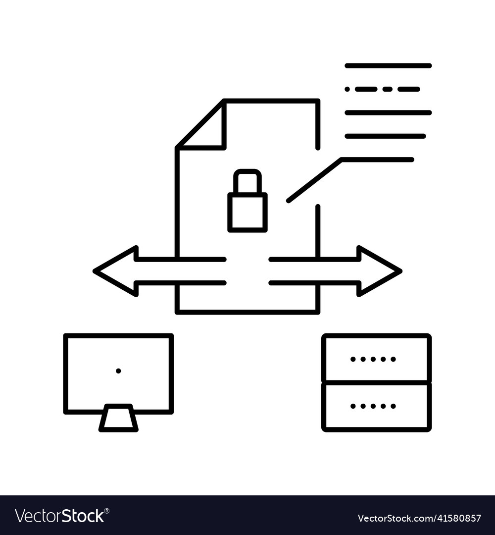 Secure file upload computer server line icon Vector Image