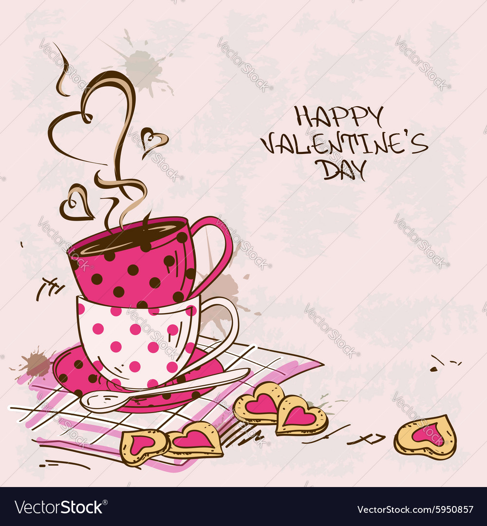 Valentines greeting card with pair of teacups Vector Image