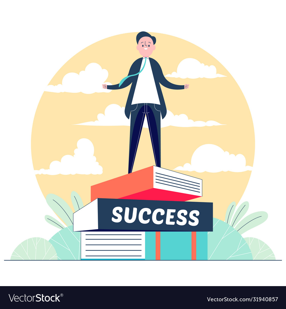 Young Man Climbing Books Stairs Learning Success Vector Image