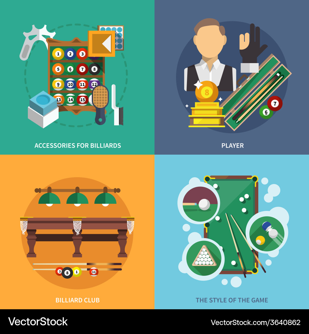 Billiards flat set Royalty Free Vector Image - VectorStock