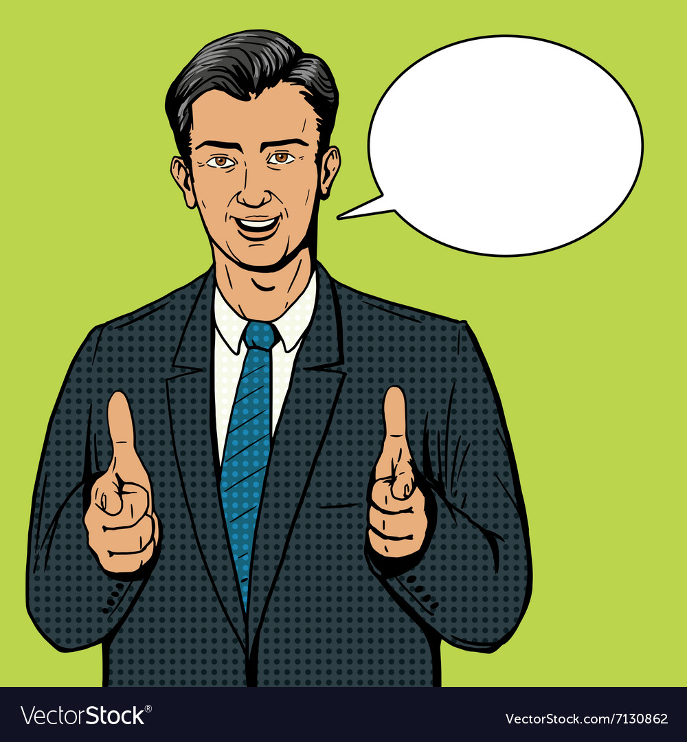 Businessman pointing with two hands pop art Vector Image