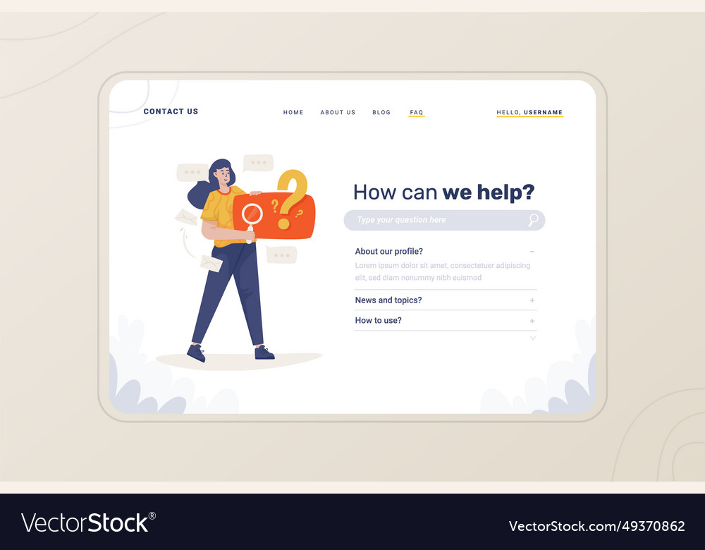 Faq website page template Royalty Free Vector Image