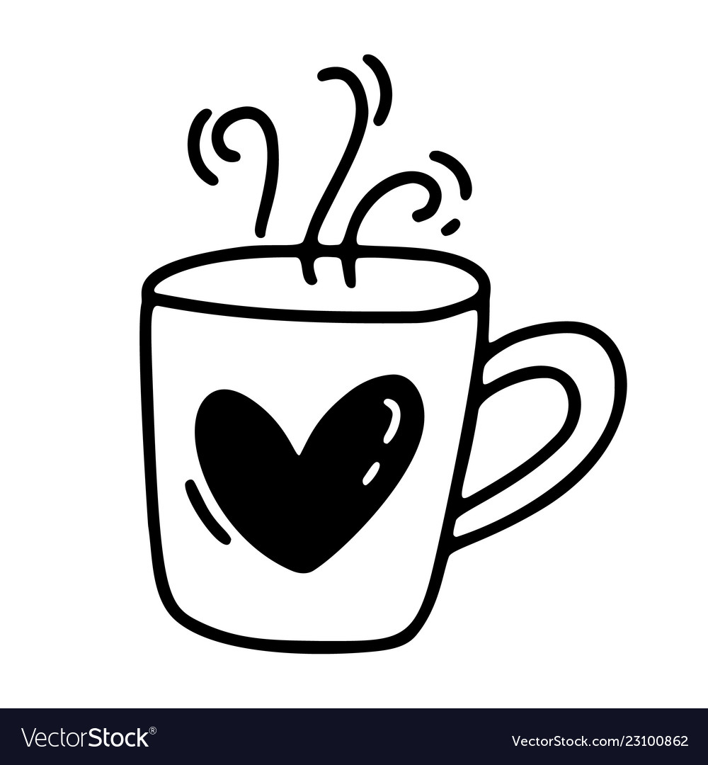 Monoline cute cup coffee with heart Royalty Free Vector