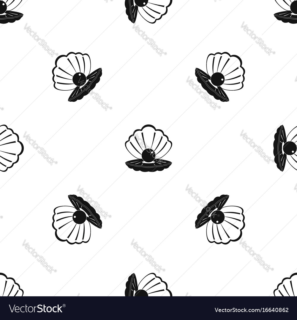 Pearl in a sea shell pattern seamless black Vector Image