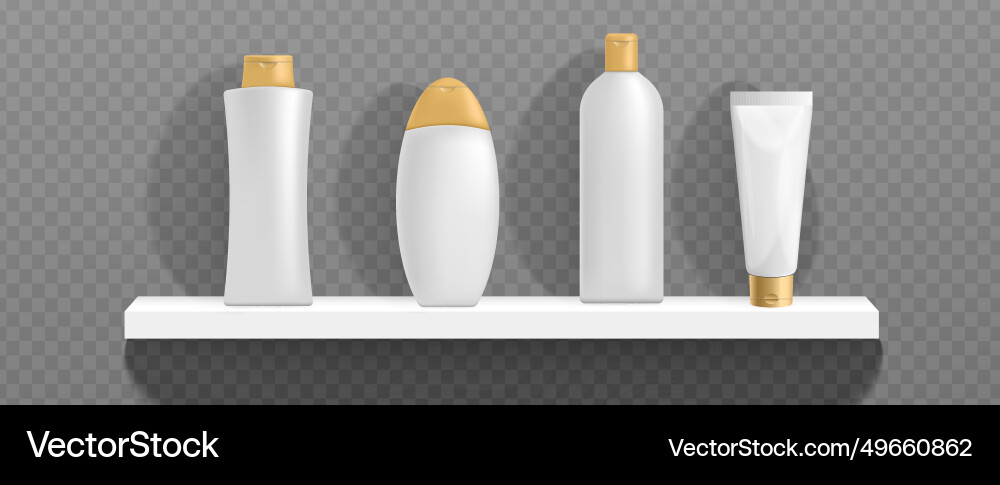 Realistic shampoo and shower gel bottle mockup set